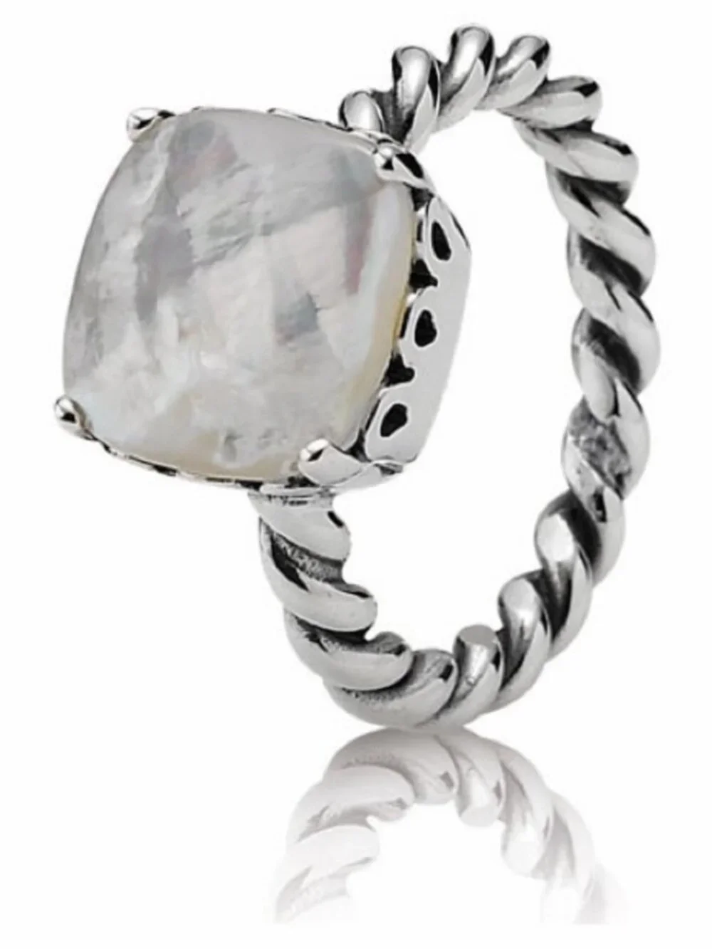 Retired PANDORA Sincerity Twisted 925 Silver Mother Of Pearl Ring Size 7